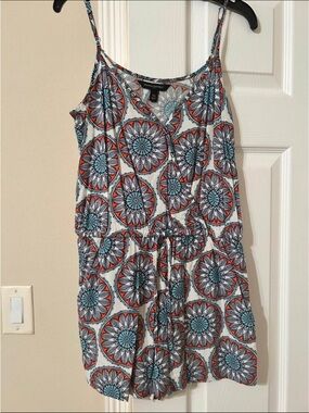 Banana Republic Sleeveless Medallion Print Romper in Teal & Coral